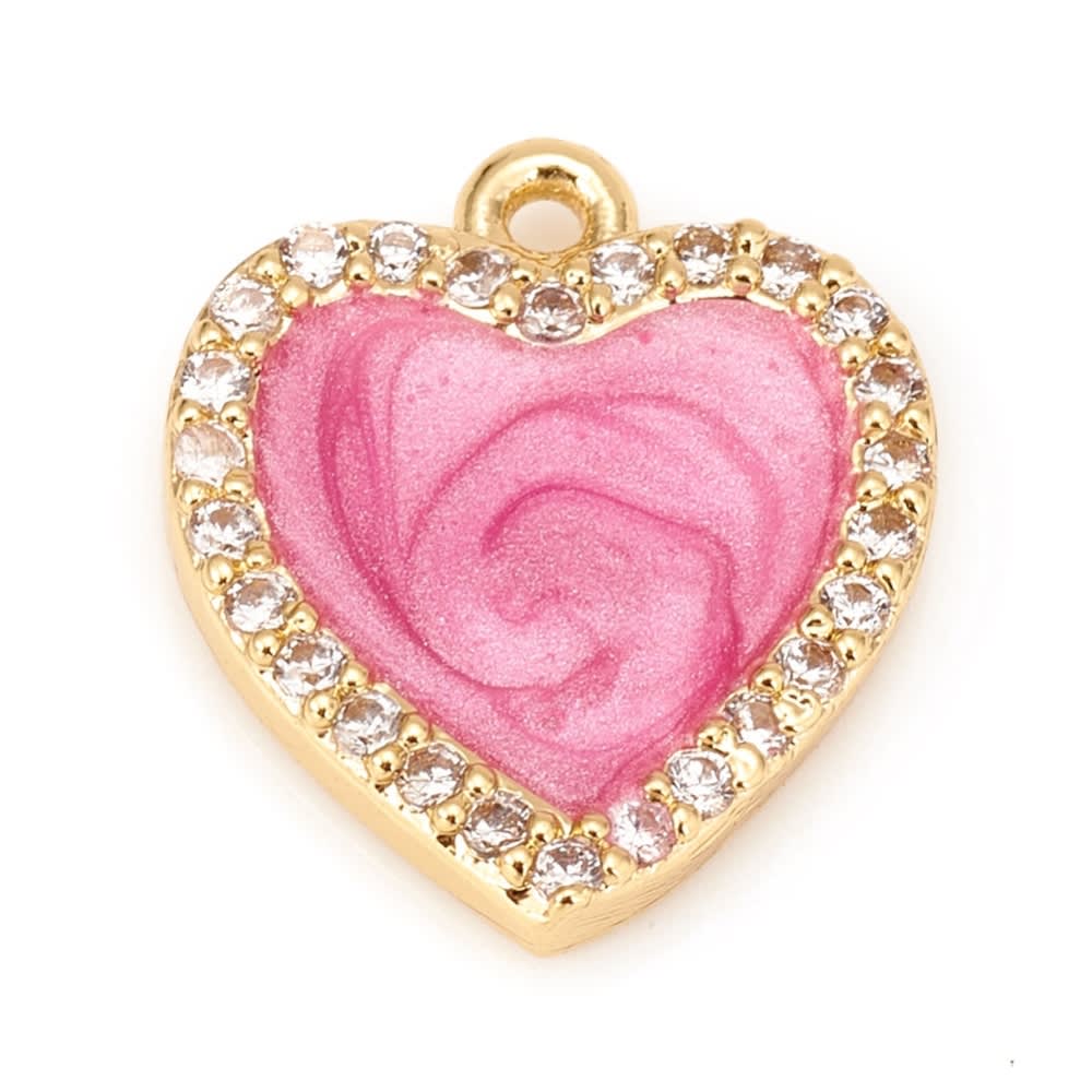 Dije colgante esmaltado corazón 13.5mm baño de oro / unidad2