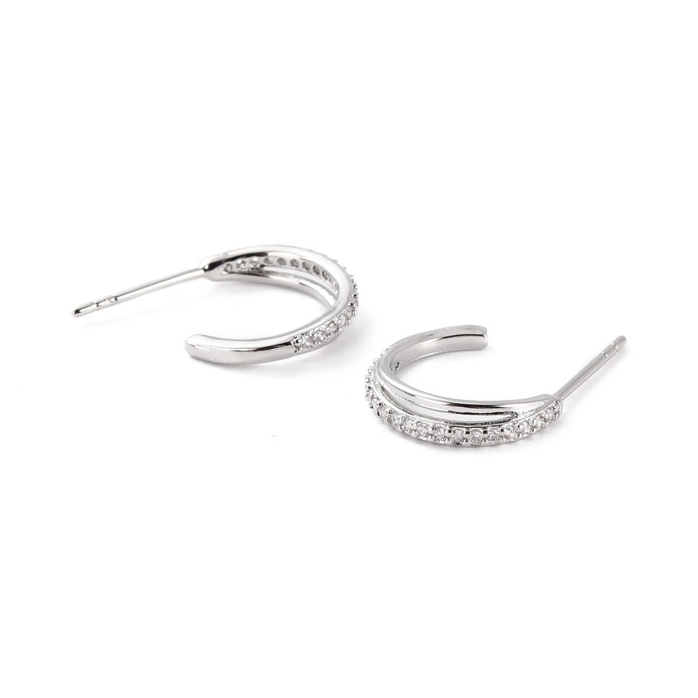 Aros argollas aretes tipo C zircón baño de oro platino / par6