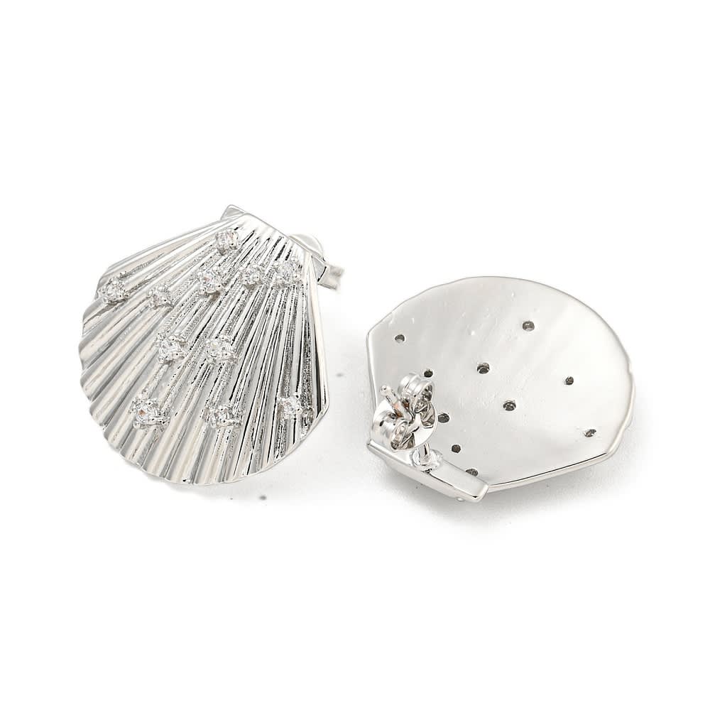 Aros topo topito concha de mar zircón 20 mm baño oro Platino / par4