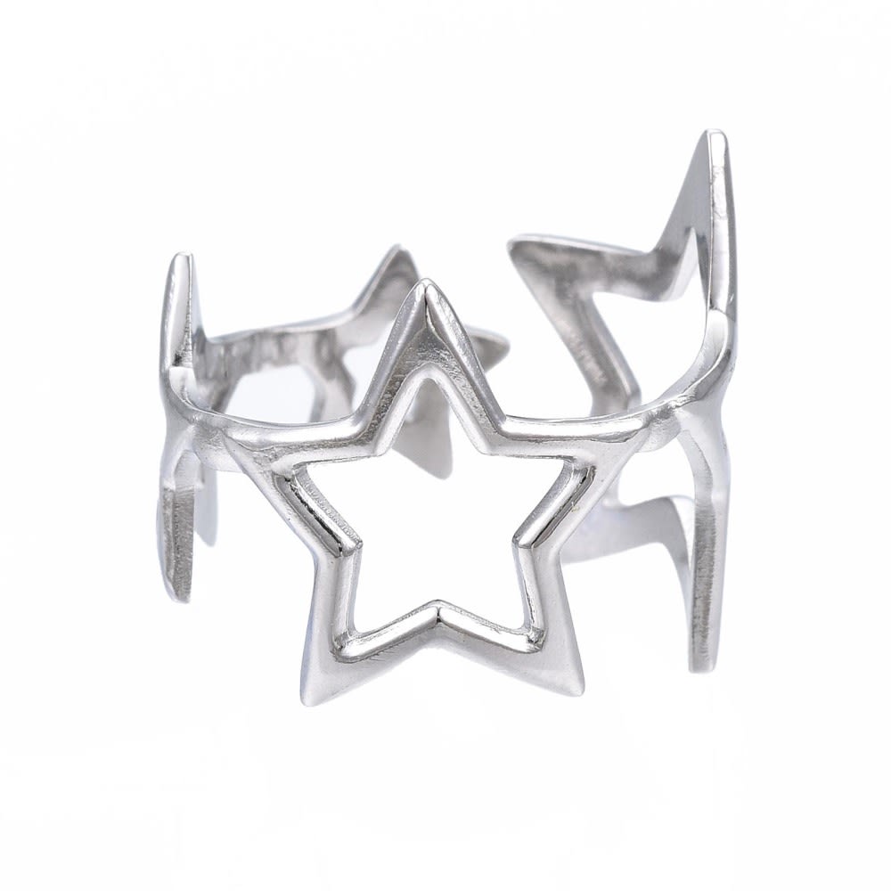 Anillo ajustable estrellas grande acero / unidad4