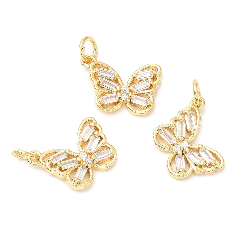 Dije colgante mariposa zircón 16 mm baño oro / unidad1