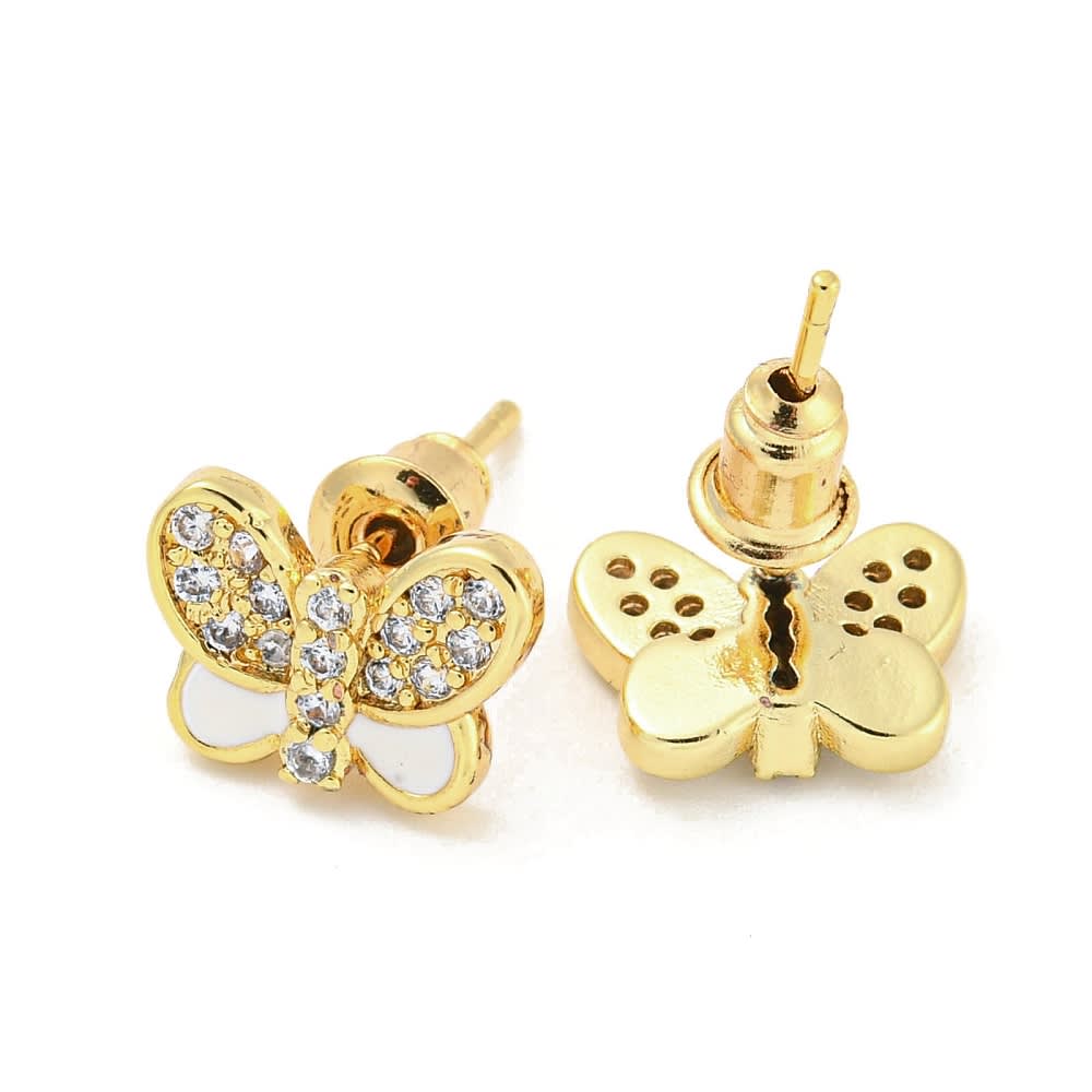 Aros topo topito mariposa esmaltada con zircón baño de oro / par2