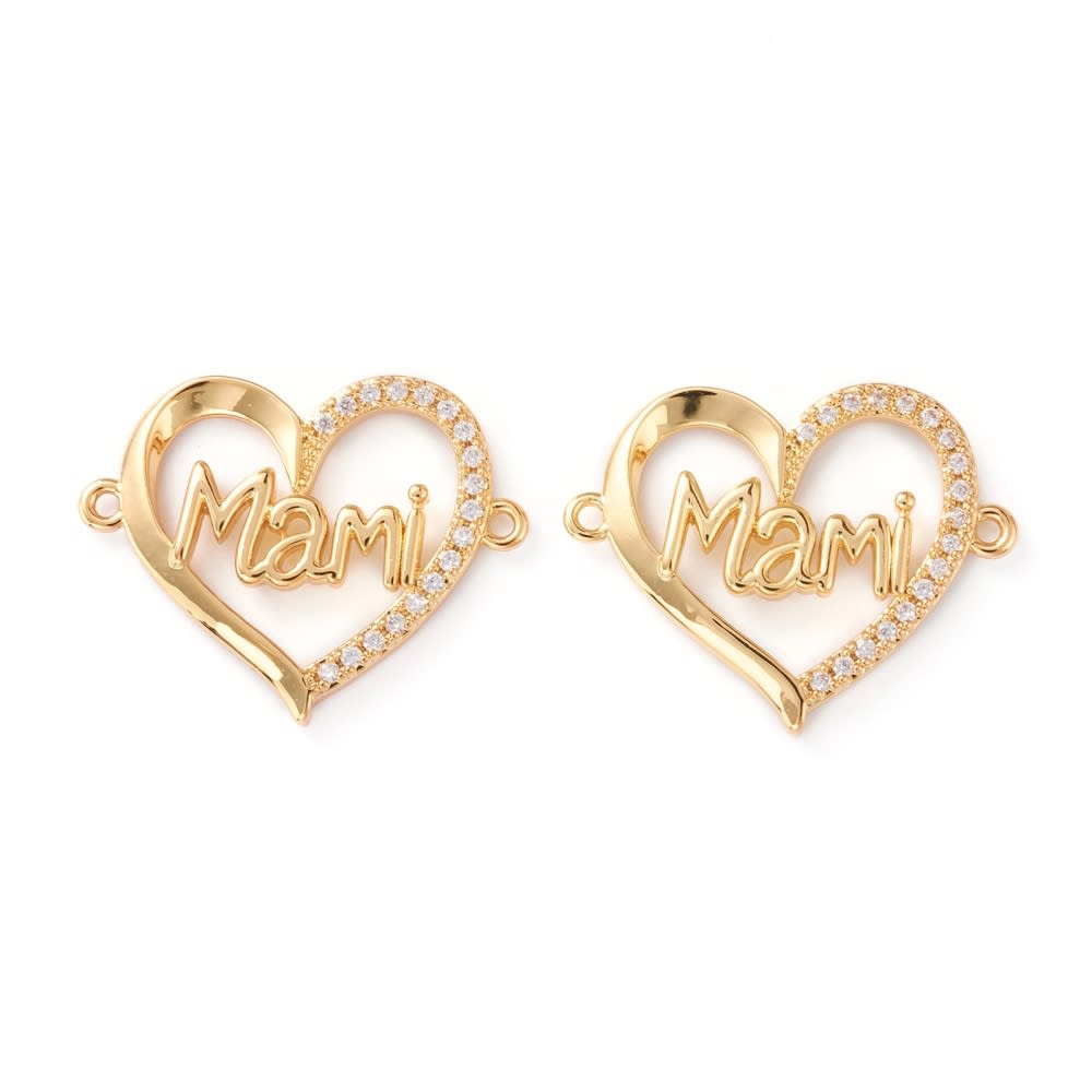 Dije conector mamá mami zircón corazón baño de oro / unidad1