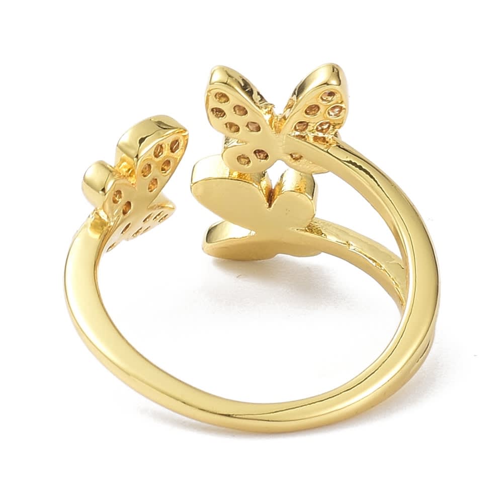 Anillo ajustable mariposas nácar baño de oro / unidad3