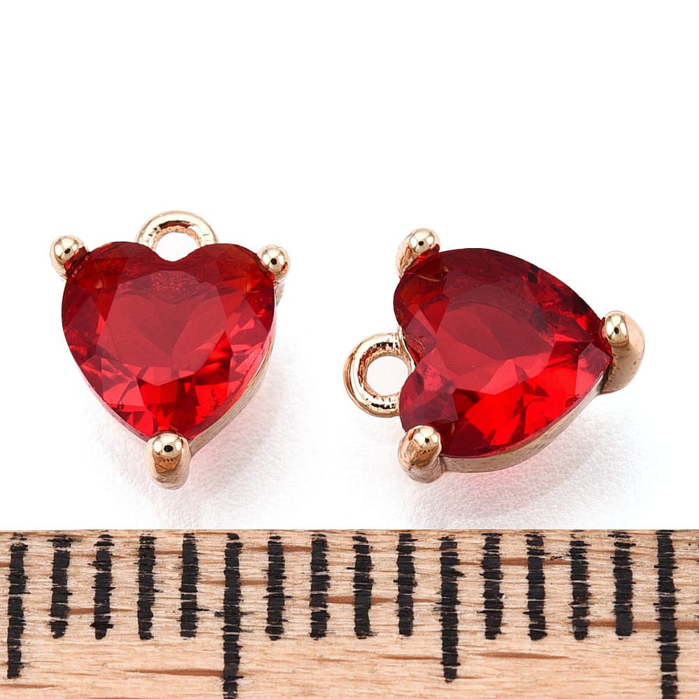 Dije colgante corazón zircón rojo 7 mm baño oro / unidad3