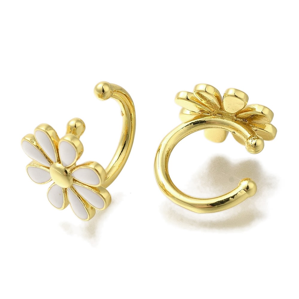 Ear cuff aros solitarios margarita blanca 14 mm baño oro / unidad2