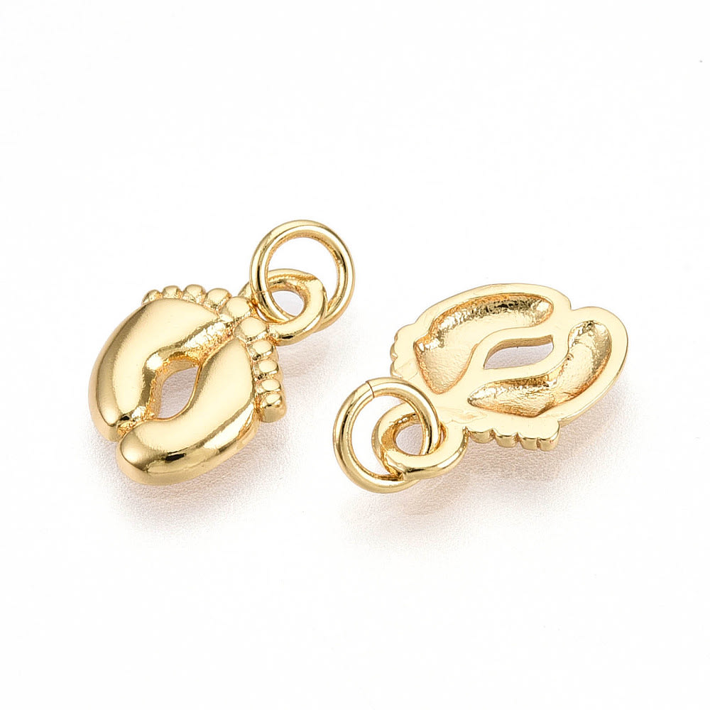 Dije colgante pies de bebé 12.5 mm baño de oro / unidad2
