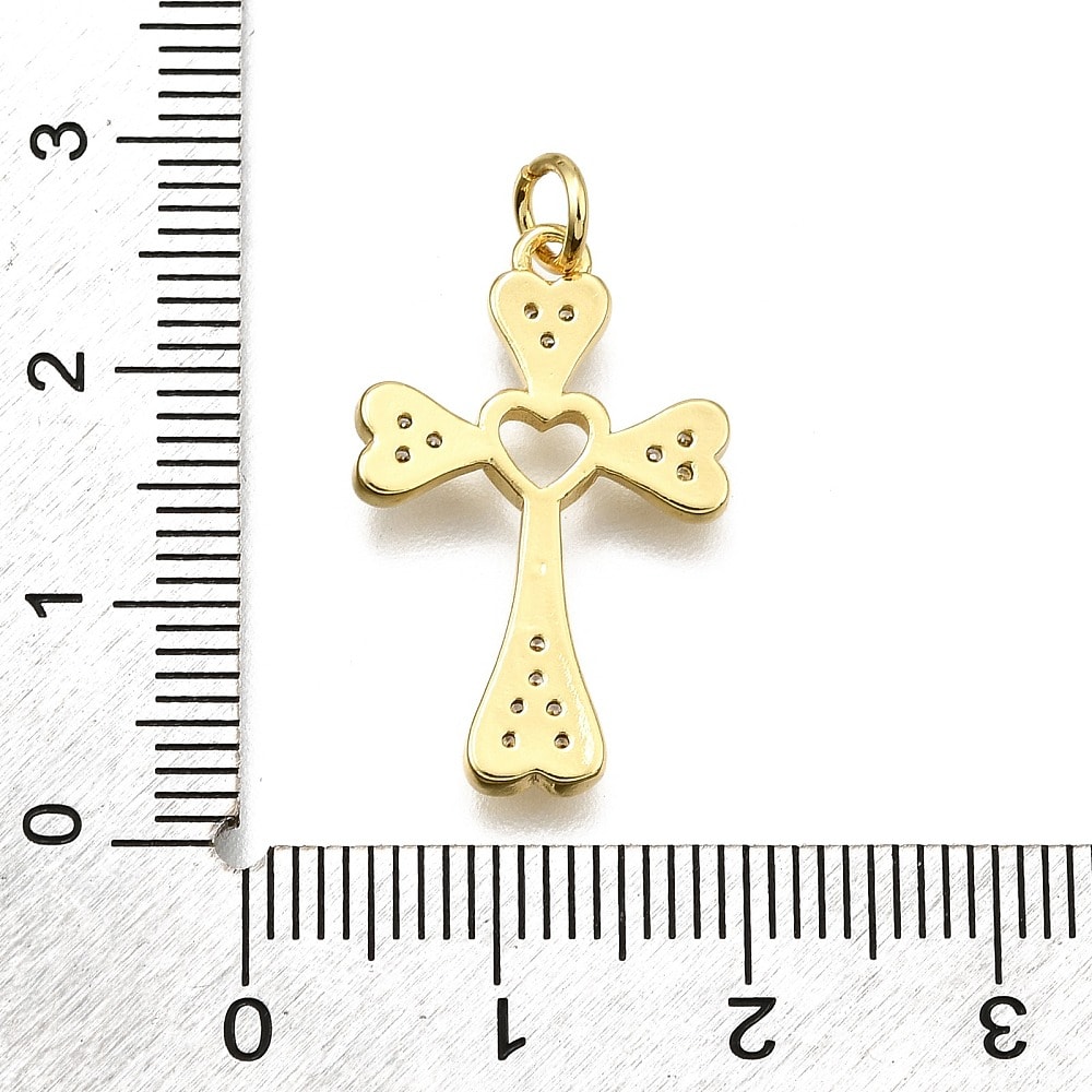 Dije colgante cruz corazón 24 mm baño oro / unidad3