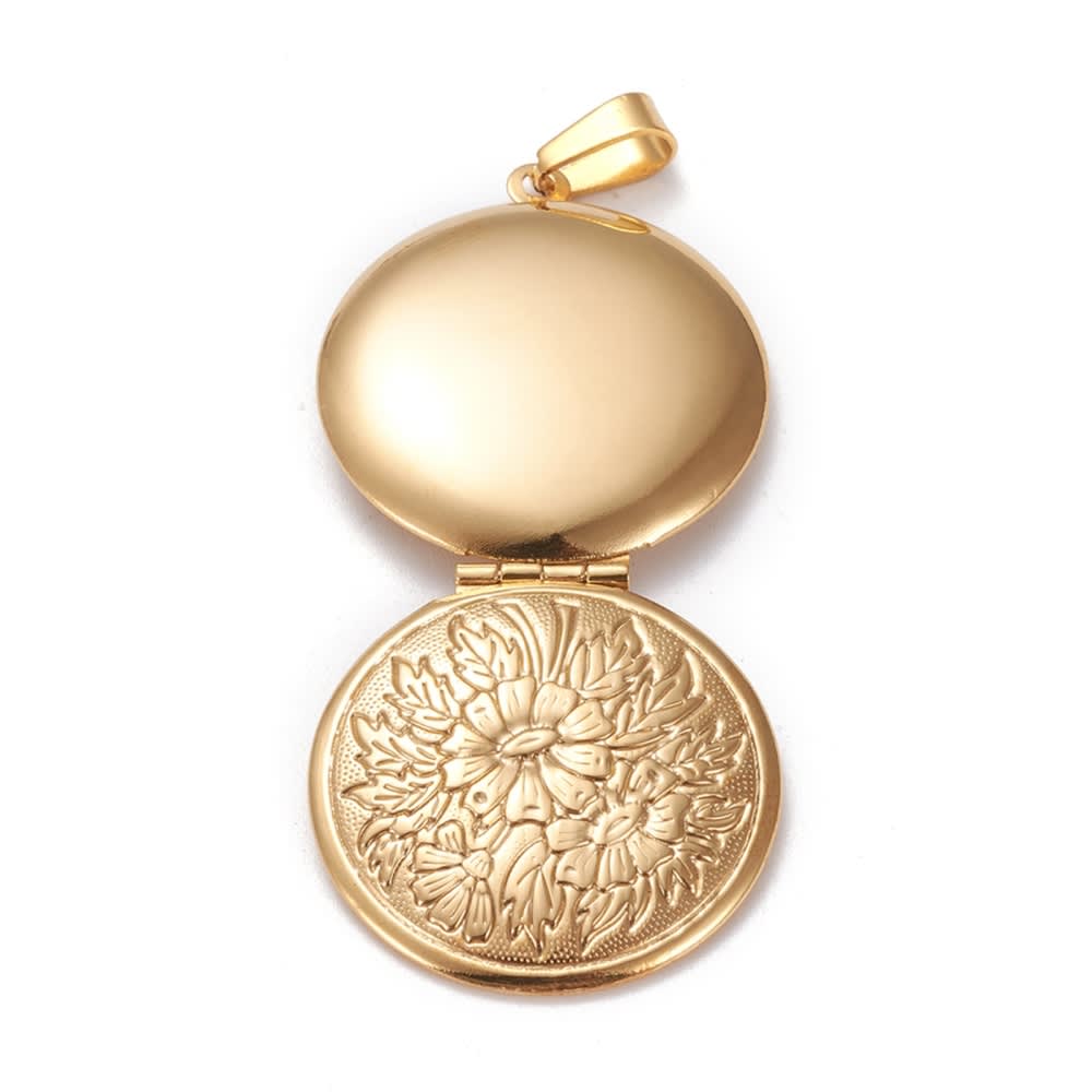 Relicario foto portafoto locket redondo flor acero / unidad3