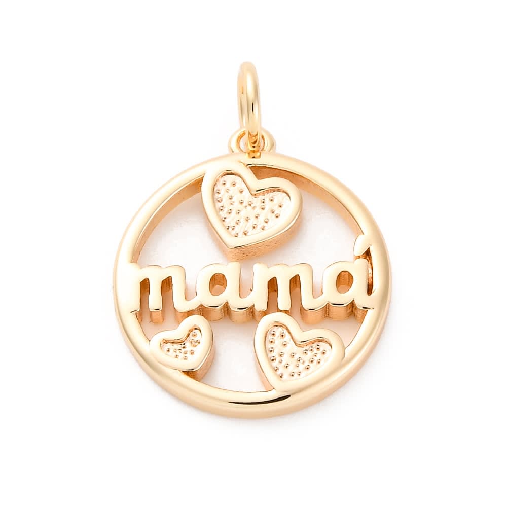 Dije colgante círculo corazones mamá 17 mm baño oro / unidad1