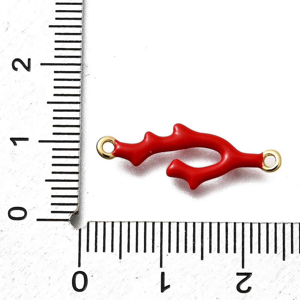 Dije conector esmaltado forma coral rojo baño oro / unidad2