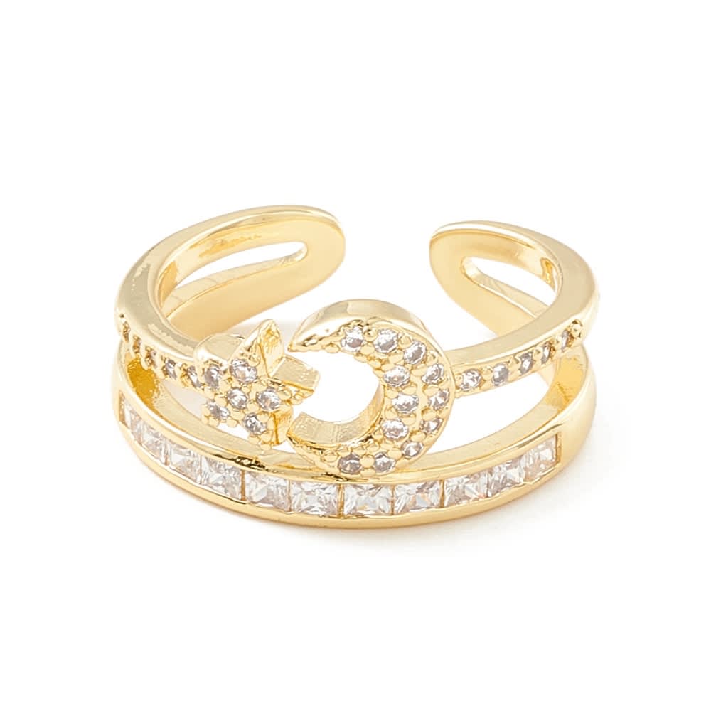 Anillo ajustable doble luna estrella baño de oro / unidad1