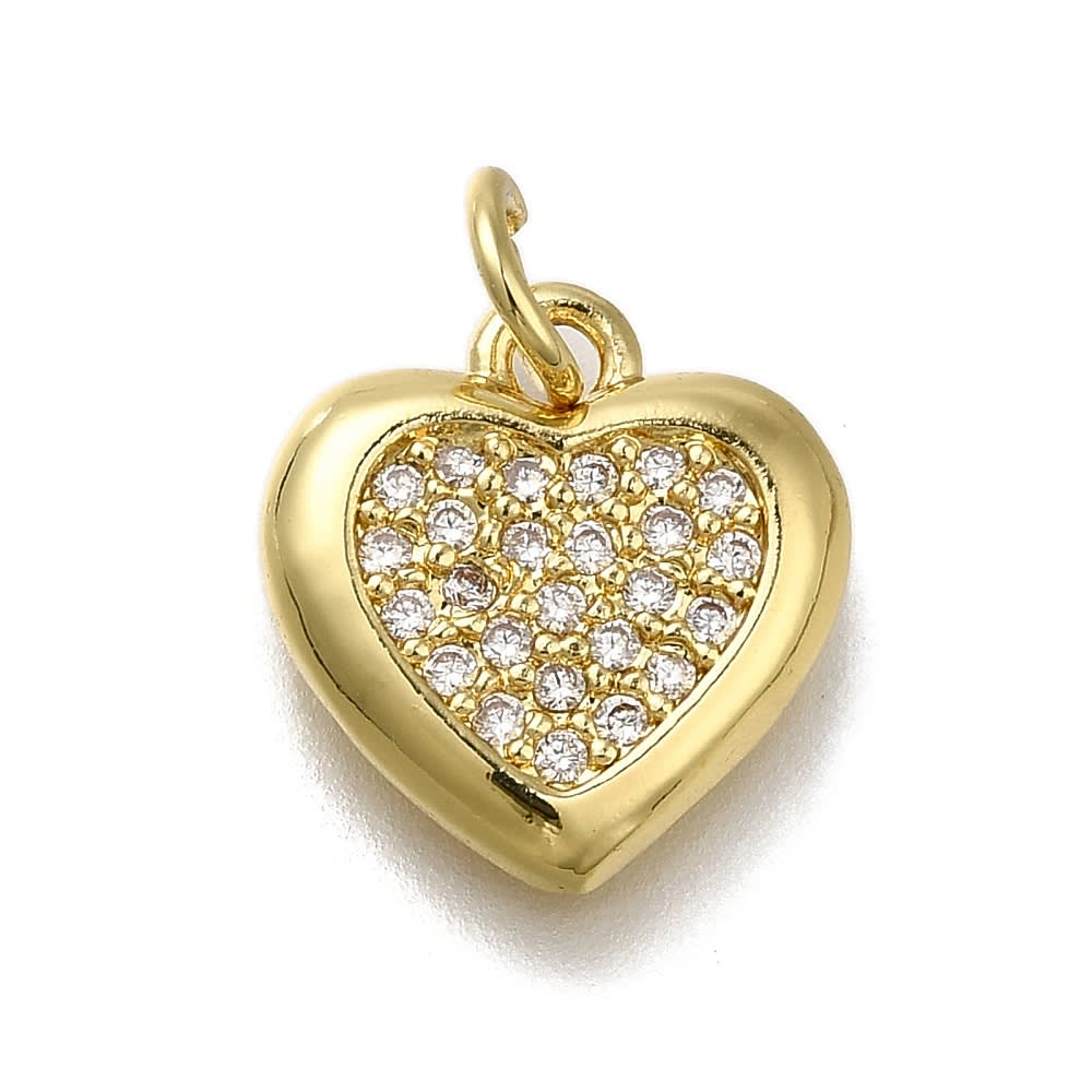 Dije colgante corazón zircones 13 mm baño oro / unidad2