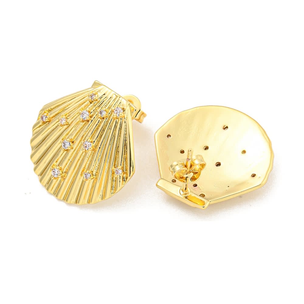 Aros topo topito concha de mar zircón 20 mm baño oro Platino / par3