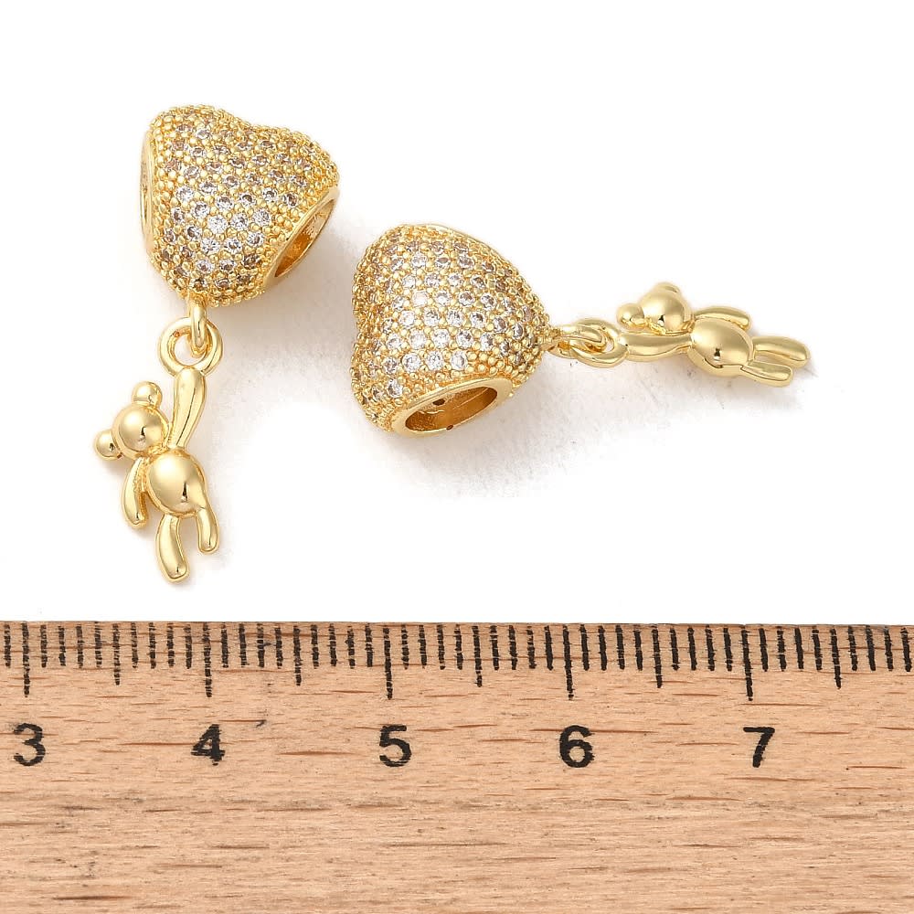 Colgante europeo charm corazón osito bear baño de oro / unidad3