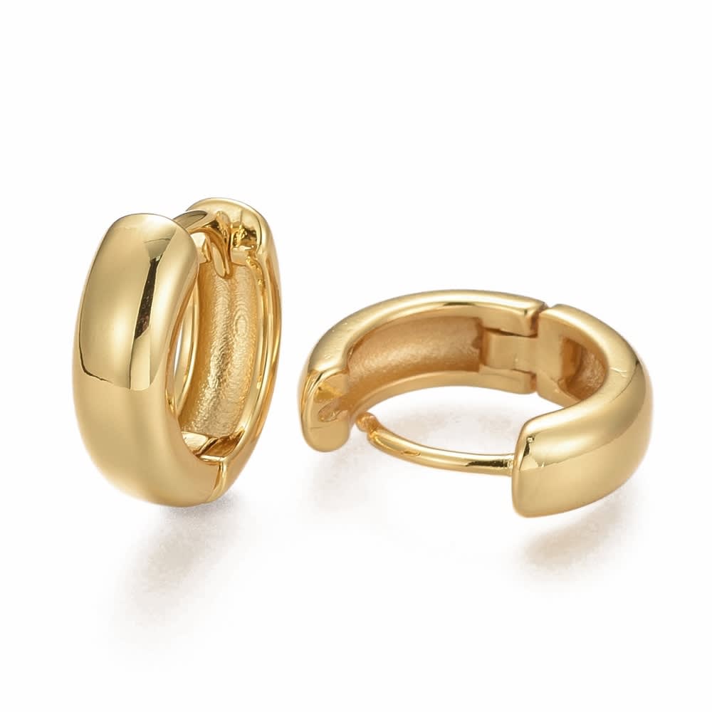 Aros argollas chunky huggie 16 mm baño de oro / par2