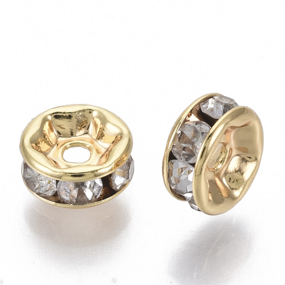 Separador plano redondo 6x2.5 mm baño oro zircón / 5 uds2