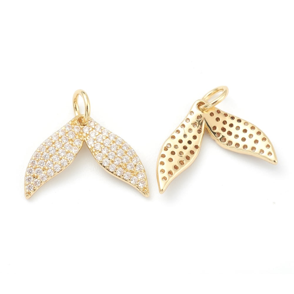 Dije colgante cola de sirena pez 17 mm zircón baño oro / unidad2