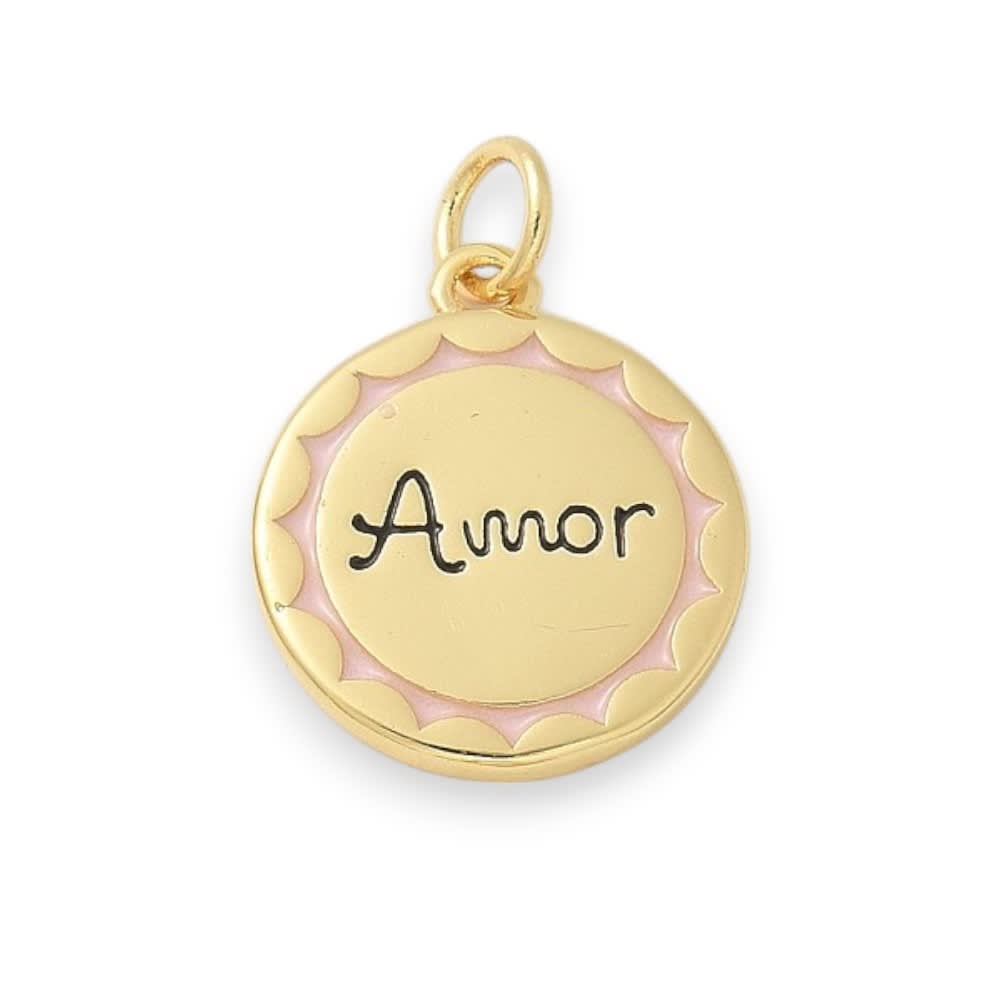 Dije colgante esmaltado palabra salud amor fe gratitud baño oro / unidad3