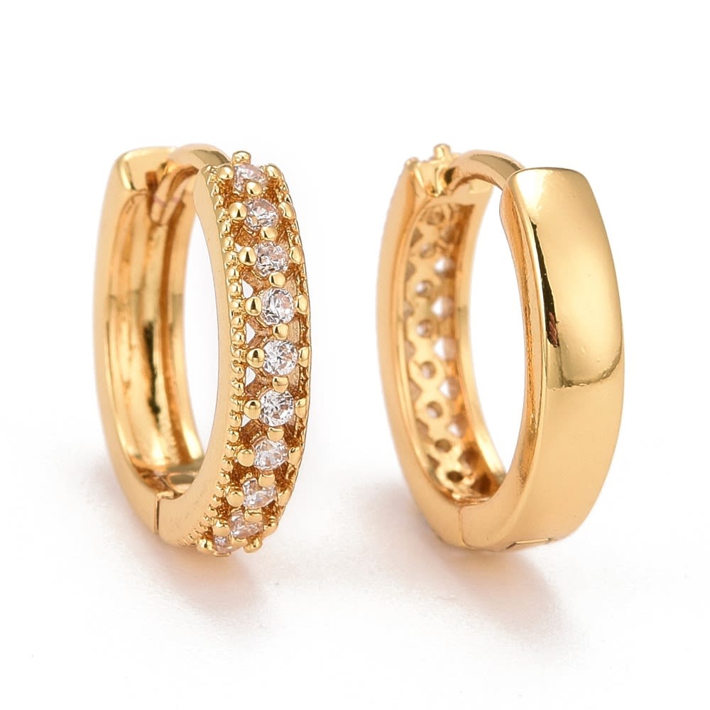 Aros argollas aretes huggie zircón baño de oro con bisagra elegante / par2