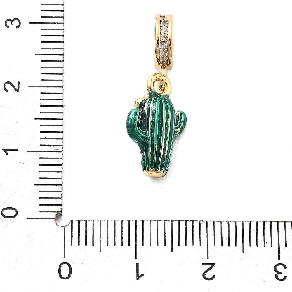 Colgante europeo charm cactus esmaltado baño oro zircón / unidad3