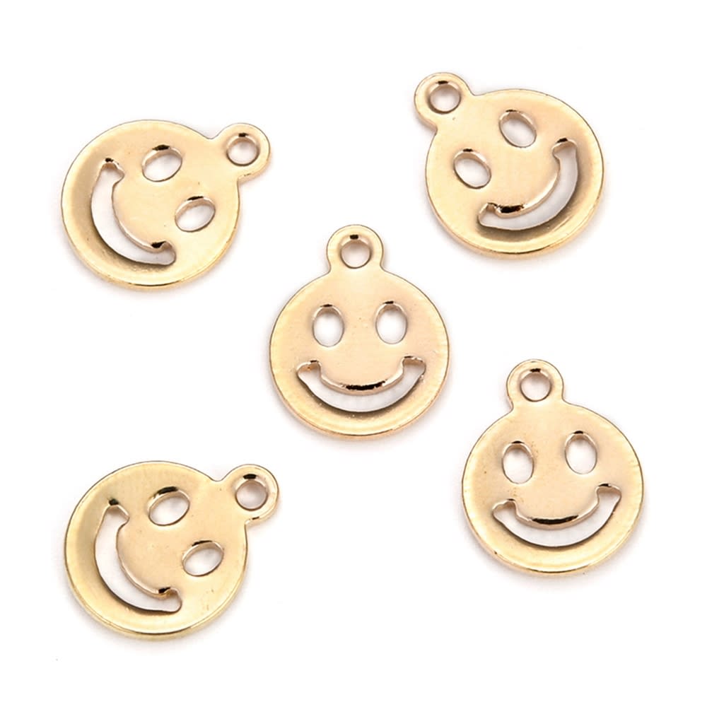 Dije colgante mini smiley carita feliz 10 mm baño de oro / unidad1