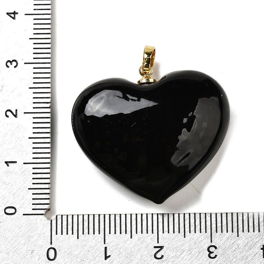 Maxi dije colgante corazón negro 28.5 mm murano baño oro / unidad3