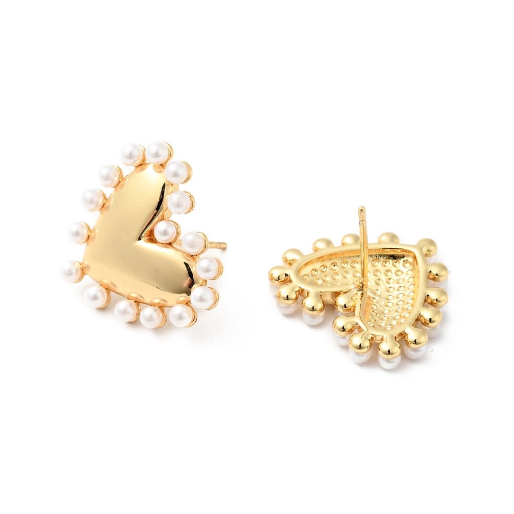 Aros topo topito corazón y perlas 21 mm baño de oro / par2