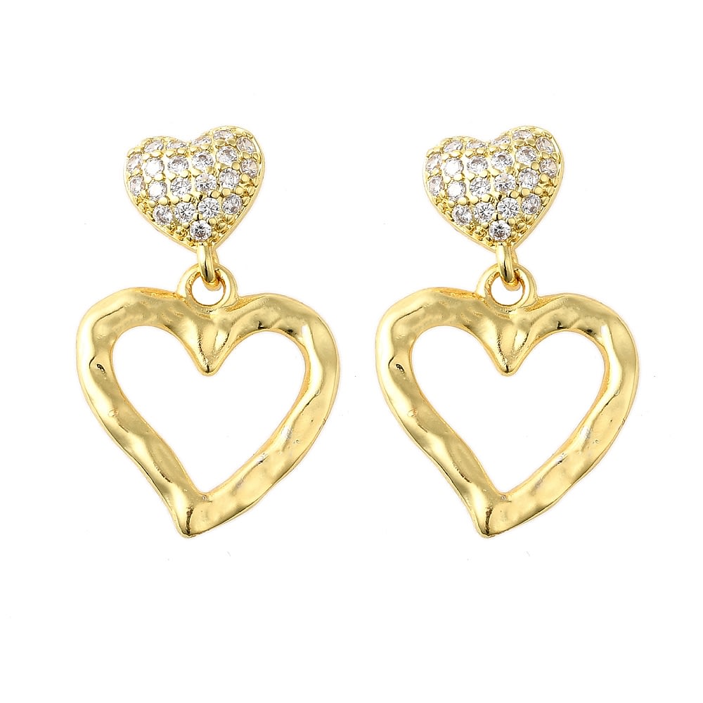 Aros topo topito doble Corazón 30 mm zircón baño oro / par1