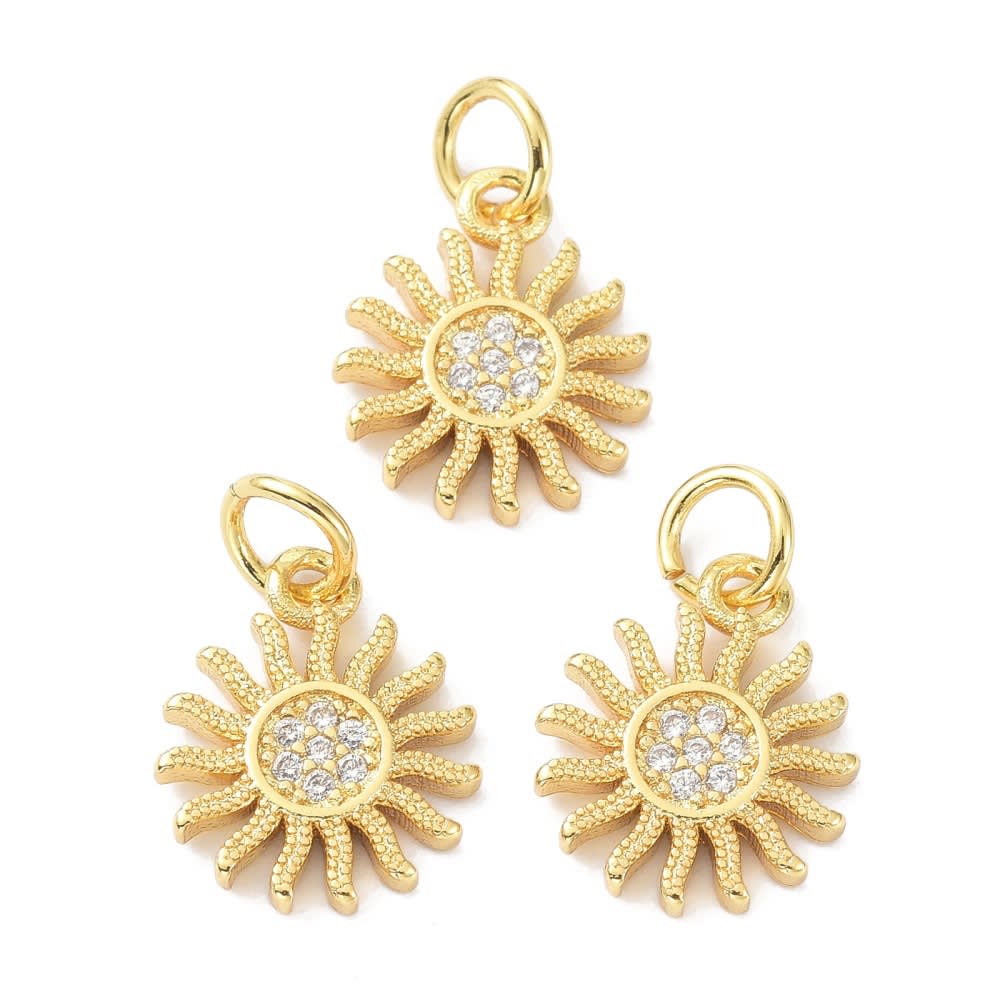 Dije colgante Sol sun 13x11 mm baño de oro zircón / unidad1