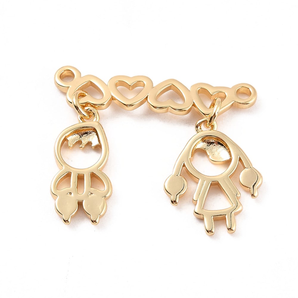 Dije conector corazones con niños colgante baño oro / unidad3