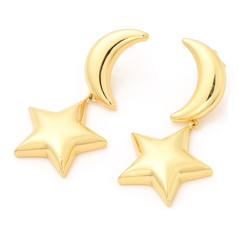 Aros topo maxi luna estrella baño de oro / par2