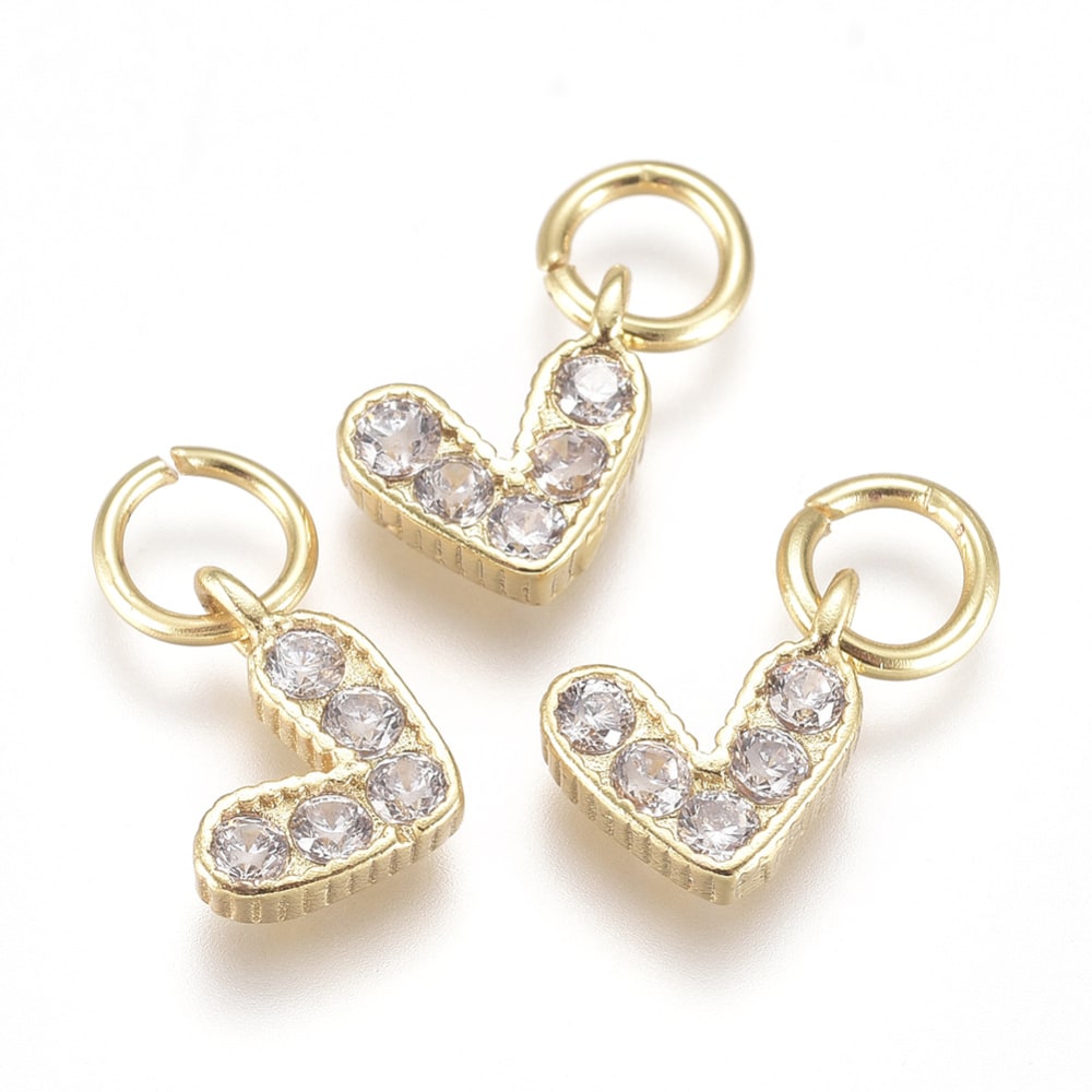 Dije colgante corazón zircón color baño de oro / unidad12