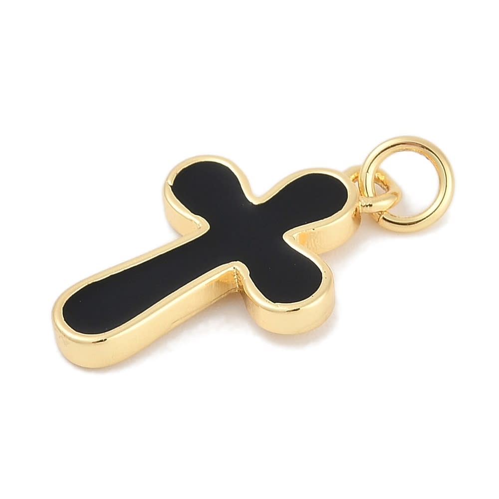 Dije colgante esmaltado cruz 20 mm baño oro  / unidad2