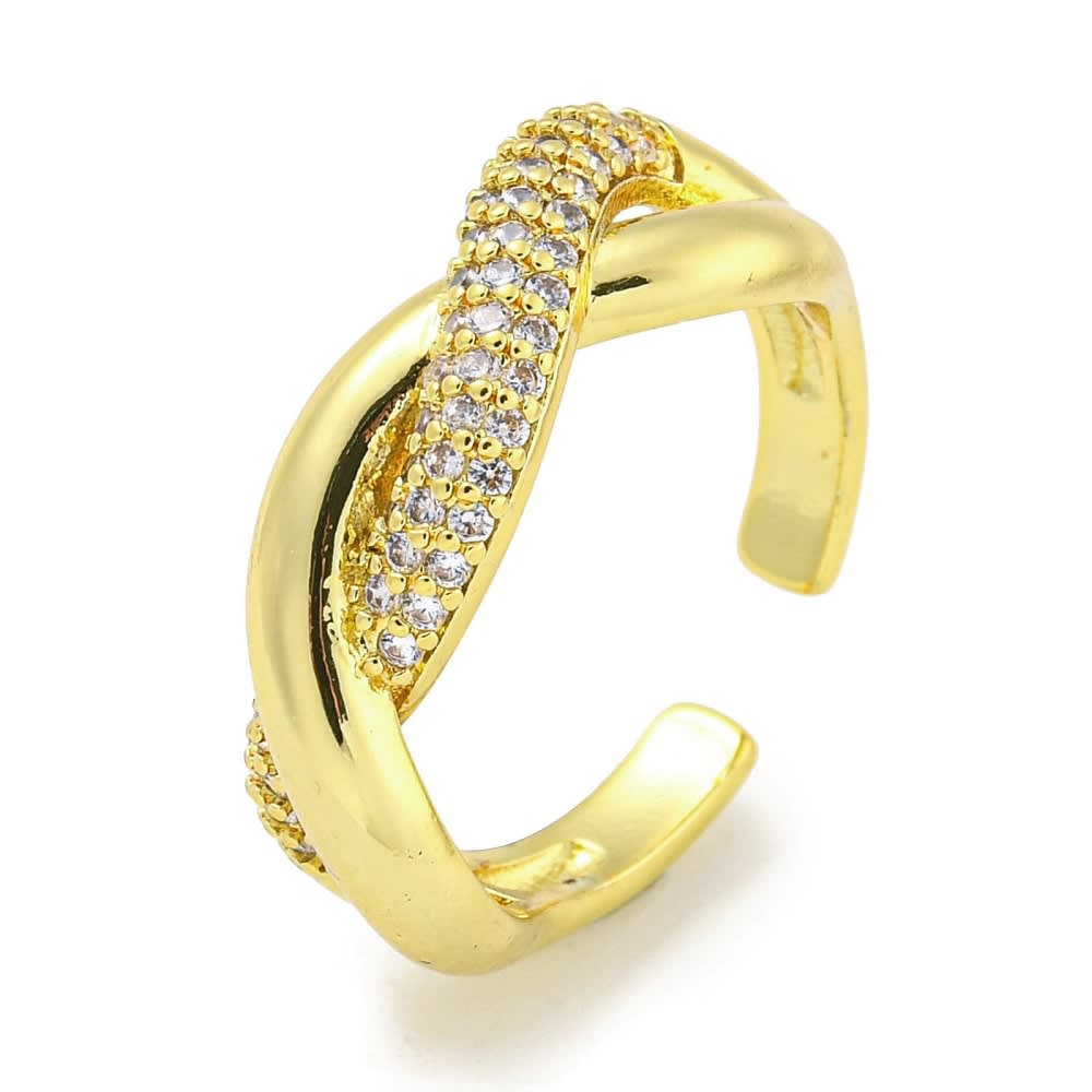 Anillo ajustable líneas cruzadas zircón dorado plateado / unidad1