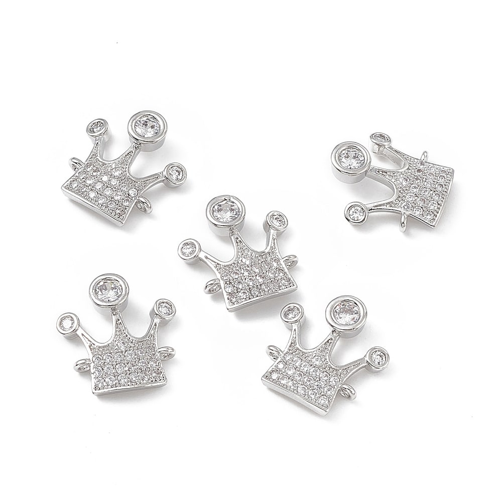 Dije conector zircón corazón corona baño de oro / unidad5