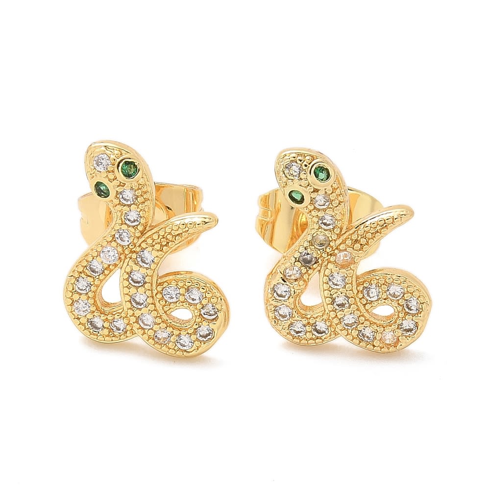 Aros topo topito serpiente 14.5 mm zircón baño oro / par1