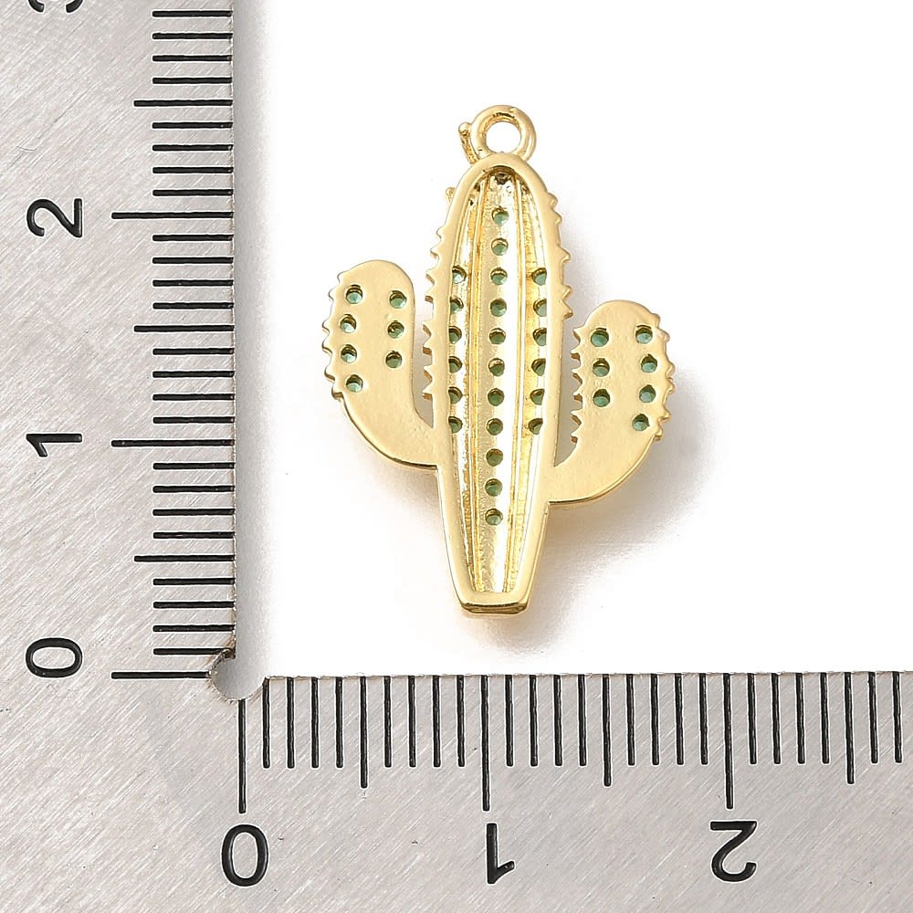Dije colgante cactus verde 22.5 mm zircón baño de oro / unidad3