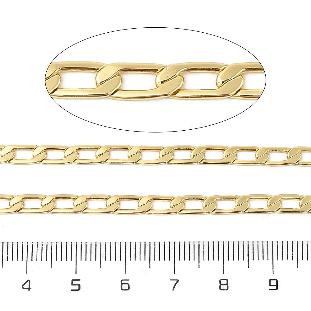 Cadena eslabón alargado cubano 9.5x4 mm baño de oro / metro3