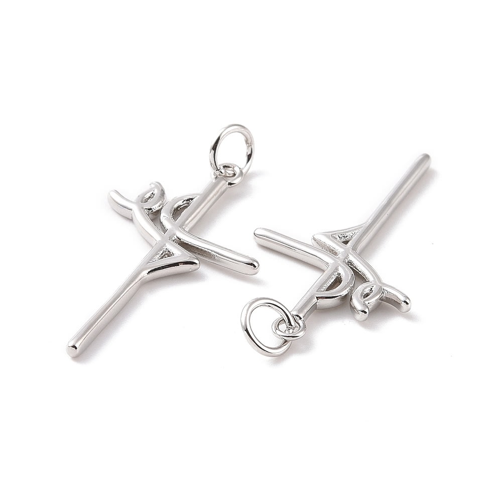 Dije colgante cruz fe 27 mm baño de oro / unidad5