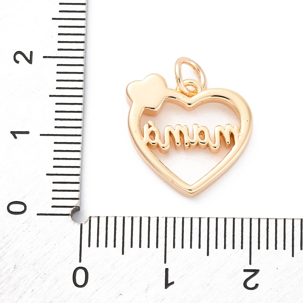 Dije colgante esmaltado corazón mamá 15 mm baño oro / unidad3
