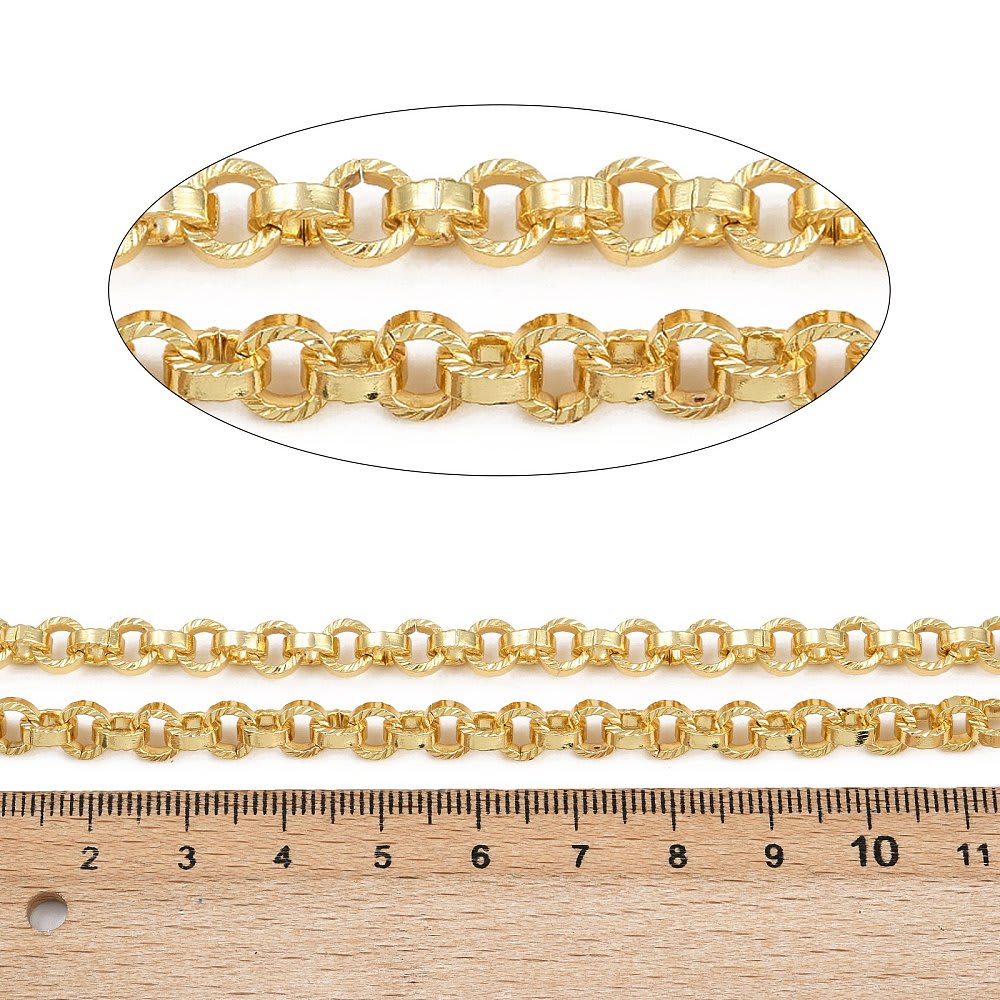 Cadena rolo texturizado baño de oro / metro3