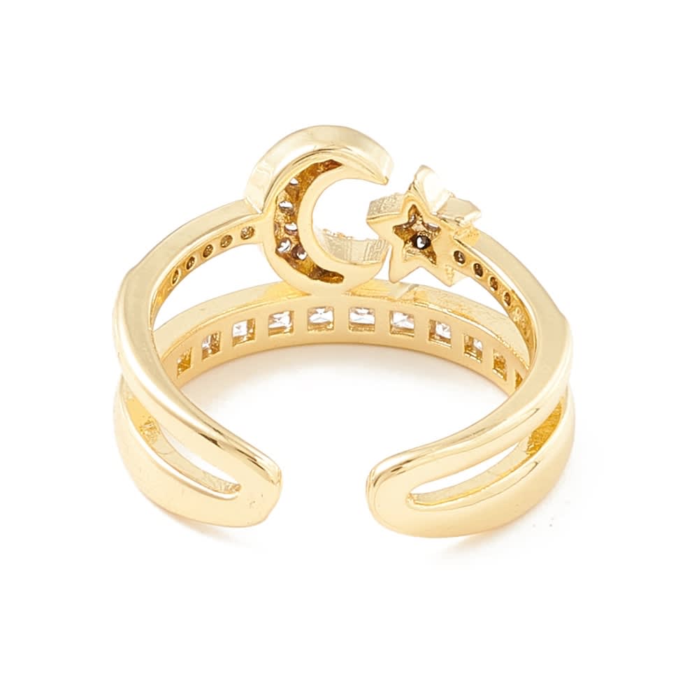 Anillo ajustable doble luna estrella baño de oro / unidad3