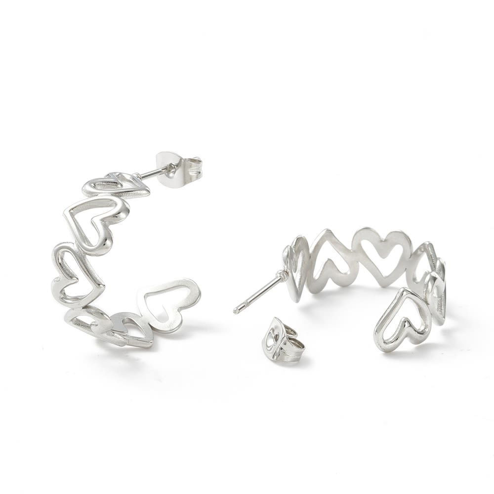 Aros argollas aretes tipo c eslabones corazón / par3