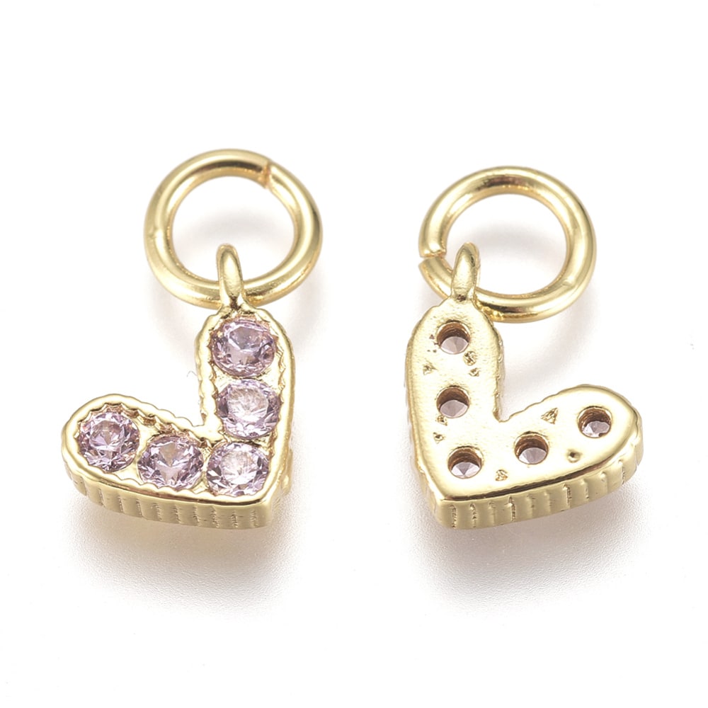 Dije colgante corazón zircón color baño de oro / unidad6