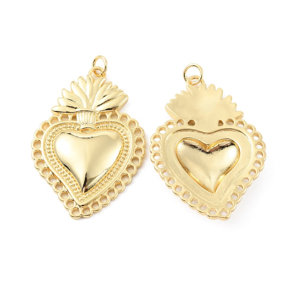 Dije colgante sagrado corazón 37 mm baño oro / unidad1