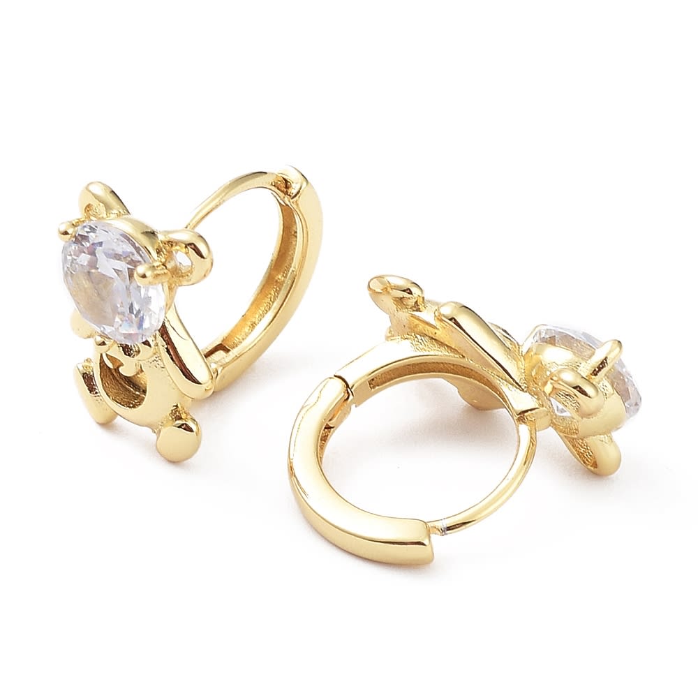 Aros argollas huggie osito zircón baño de oro / par2