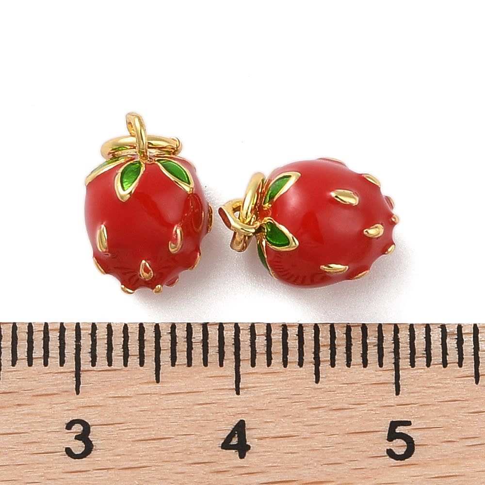 Dije colgante esmaltado frambuesa 11.5 mm baño oro / unidad3