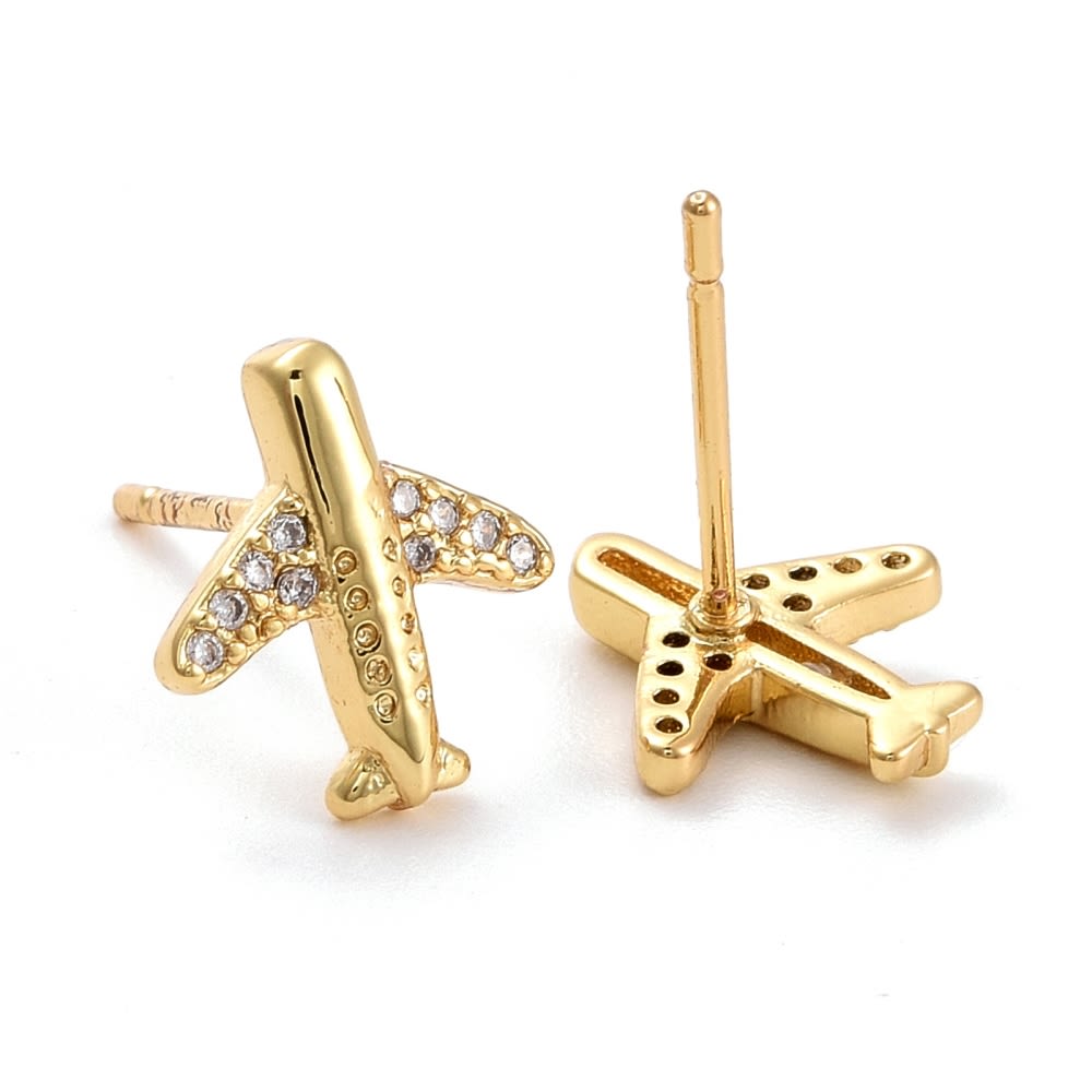 Aros topo topito avión 11 mm baño de oro / par2