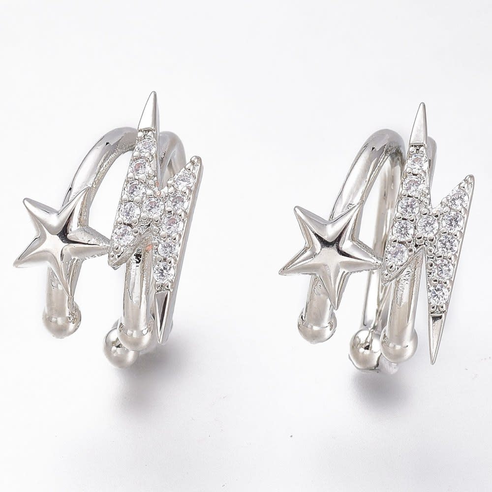 Ear cuff aros solitarios estrella rayo baño oro platino / unidad2